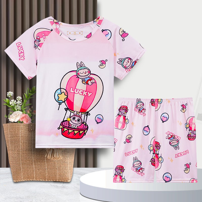 Milk Silk Summer Cartoon Crew Neck Children'S Pajamas Short Sleeve Shorts Suit Boys And Girls Home Clothes - Image 3